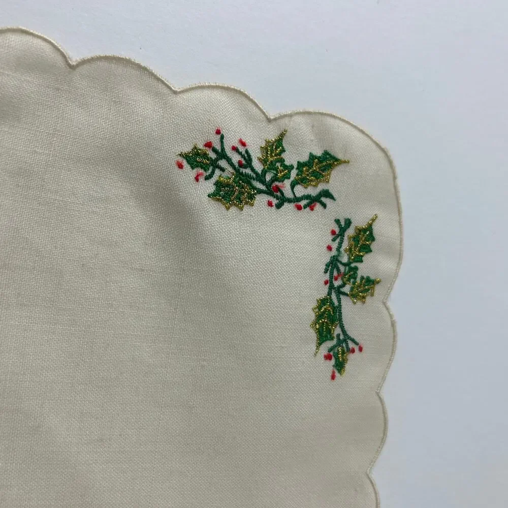 Vintage NWT Christmas Napkins Set of 6 + Bread Basket Liner Embroidered Holiday
